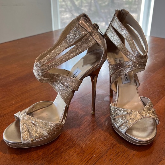 Jimmy Choo Glitter Strappy Platform 5\